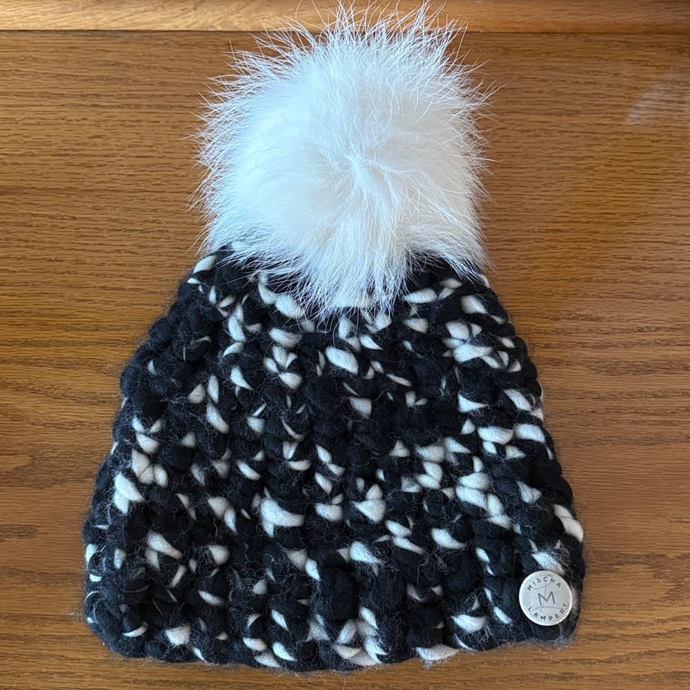 Mischa Lampert Black & White Pom Pom Hat